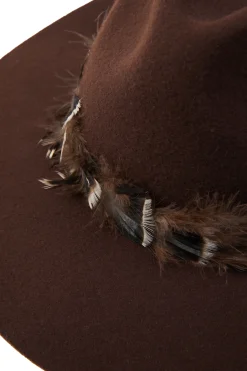 Holland Cooper Trilby Hat Iridescent Feather Band Chocolate Clearance
