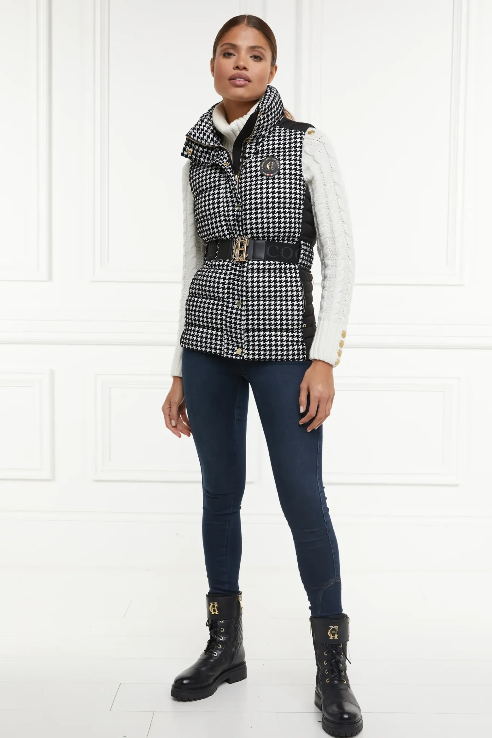 Holland Cooper Valais Quilted Gilet Houndstooth Hot