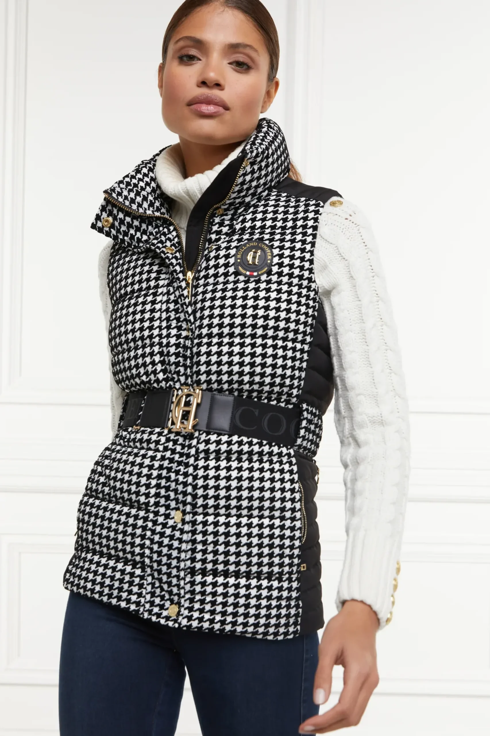 Holland Cooper Valais Quilted Gilet Houndstooth Hot