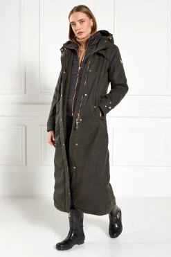 Holland Cooper Wax Longline Field Coat Dark Olive
