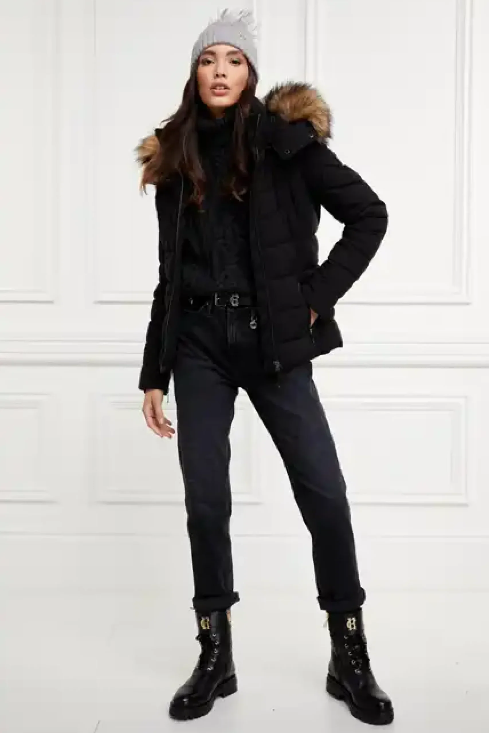 Holland Cooper Whistler Puffer Jacket Black Natural Outlet